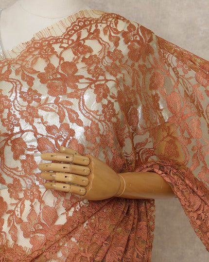 Orange Premium French Chantilly Saree Lace, 5.5 Mtrs Length, 110 Cms Width, Crafted in France -Blouse Not Included-D26709