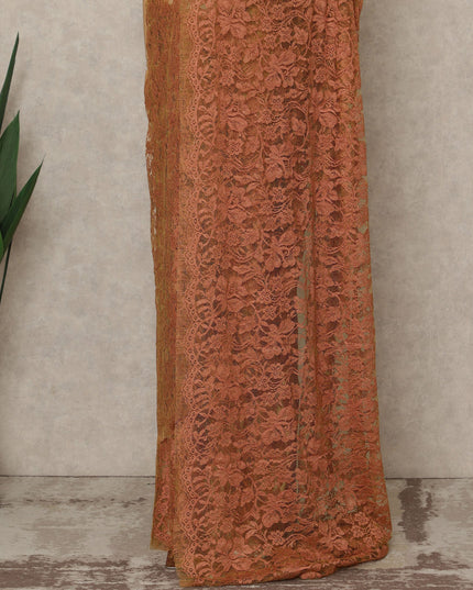 Orange Premium French Chantilly Saree Lace, 5.5 Mtrs Length, 110 Cms Width, Crafted in France -Blouse Not Included-D26709