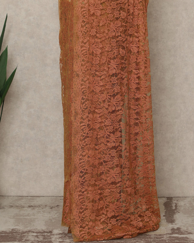 Orange Premium French Chantilly Saree Lace, 5.5 Mtrs Length, 110 Cms Width, Crafted in France -Blouse Not Included-D26709