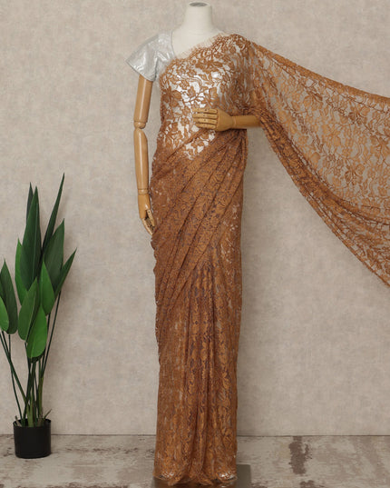 Copper Premium French 2-Tone Chantilly Saree Lace, 5.5 Mtrs Length, 110 Cms Width, Crafted in France -Blouse Not Included-D26707