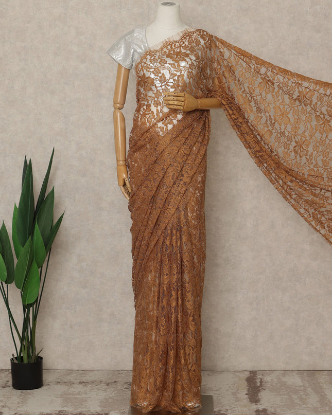 Copper Premium French 2-Tone Chantilly Saree Lace, 5.5 Mtrs Length, 110 Cms Width, Crafted in France -Blouse Not Included-D26707