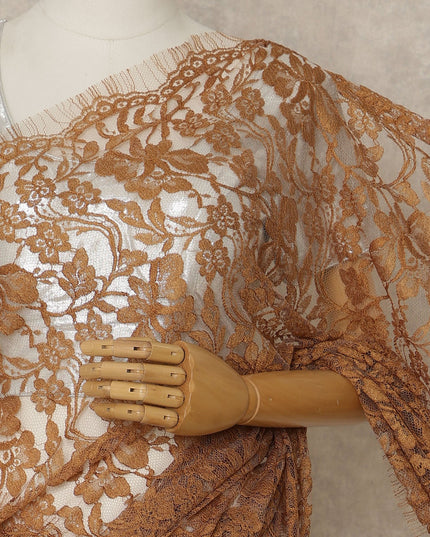 Copper Premium French 2-Tone Chantilly Saree Lace, 5.5 Mtrs Length, 110 Cms Width, Crafted in France -Blouse Not Included-D26707