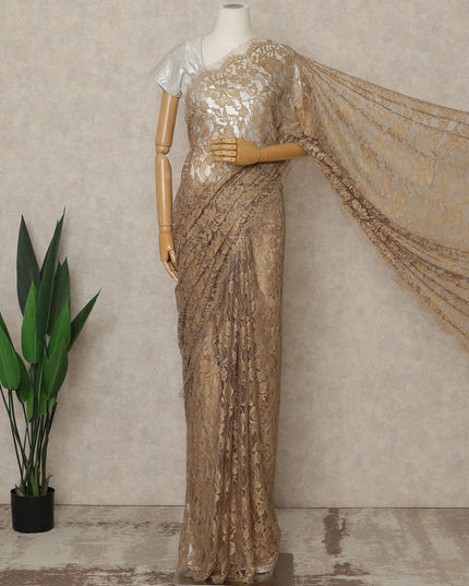 Gold Premium French 2 Tone Chantilly Saree Lace, 5.5 Mtrs Length, 110 Cms Width, Crafted in France -Blouse Not Included-D26719
