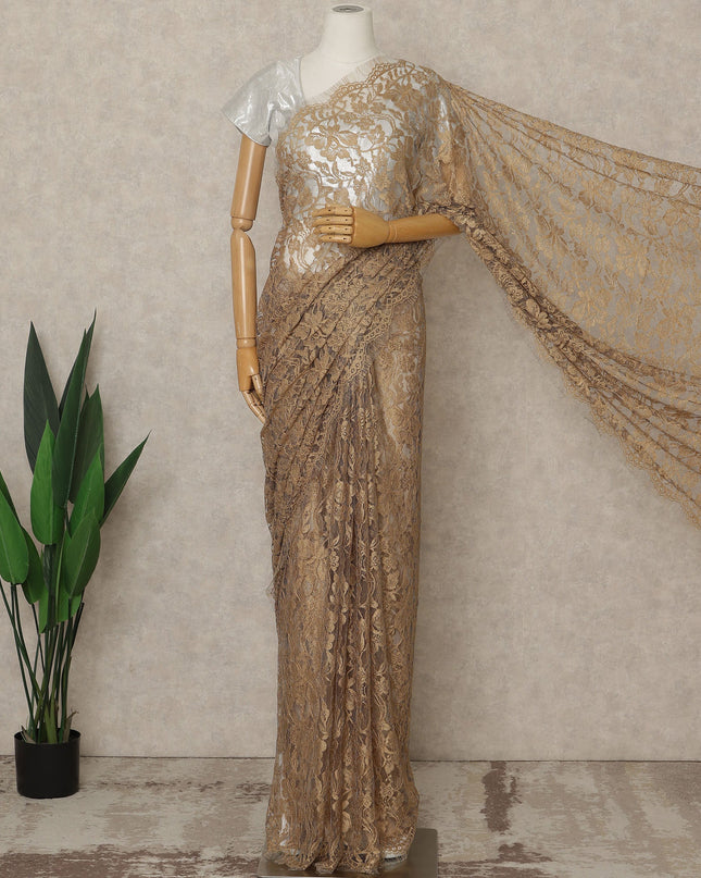 Gold Premium French 2 Tone Chantilly Saree Lace, 5.5 Mtrs Length, 110 Cms Width, Crafted in France -Blouse Not Included-D26719
