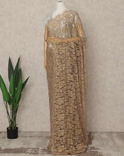 Gold Premium French 2 Tone Chantilly Saree Lace, 5.5 Mtrs Length, 110 Cms Width, Crafted in France -Blouse Not Included-D26719