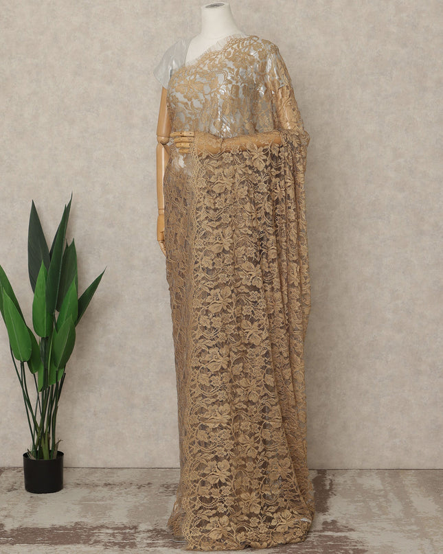 Gold Premium French 2 Tone Chantilly Saree Lace, 5.5 Mtrs Length, 110 Cms Width, Crafted in France -Blouse Not Included-D26719