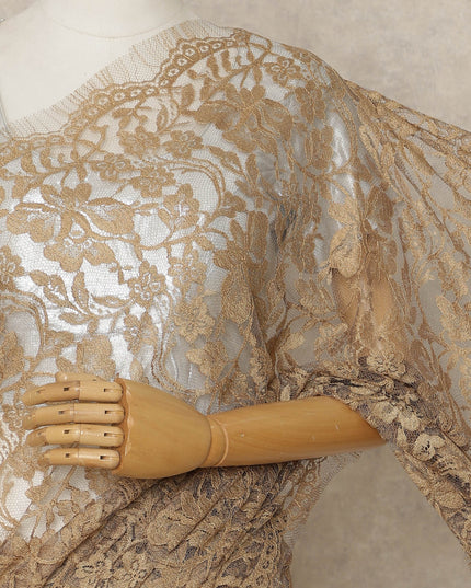 Gold Premium French 2 Tone Chantilly Saree Lace, 5.5 Mtrs Length, 110 Cms Width, Crafted in France -Blouse Not Included-D26719