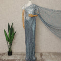 Blue-Grey Premium French 2 Tone Chantilly Saree Lace, 5.5 Mtrs Length, 110 Cms Width, Crafted in France -Blouse Not Included-D26717