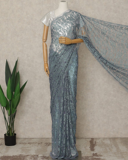 Blue-Grey Premium French 2 Tone Chantilly Saree Lace, 5.5 Mtrs Length, 110 Cms Width, Crafted in France -Blouse Not Included-D26717