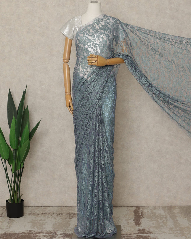 Blue-Grey Premium French 2 Tone Chantilly Saree Lace, 5.5 Mtrs Length, 110 Cms Width, Crafted in France -Blouse Not Included-D26717