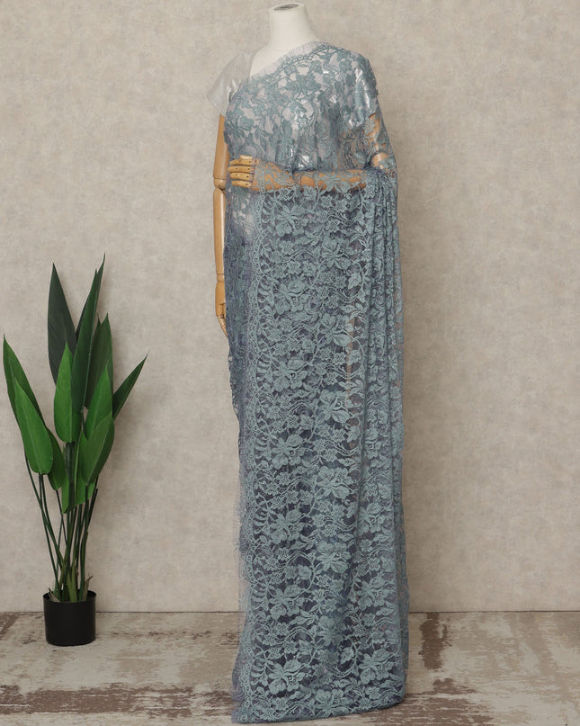 Blue-Grey Premium French 2 Tone Chantilly Saree Lace, 5.5 Mtrs Length, 110 Cms Width, Crafted in France -Blouse Not Included-D26717
