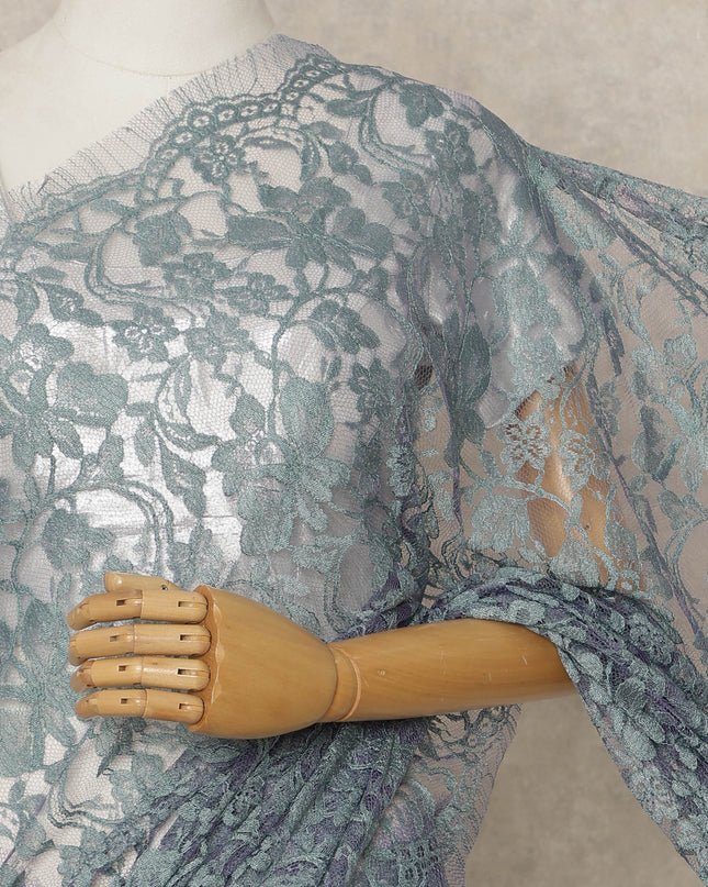 Blue-Grey Premium French 2 Tone Chantilly Saree Lace, 5.5 Mtrs Length, 110 Cms Width, Crafted in France -Blouse Not Included-D26717