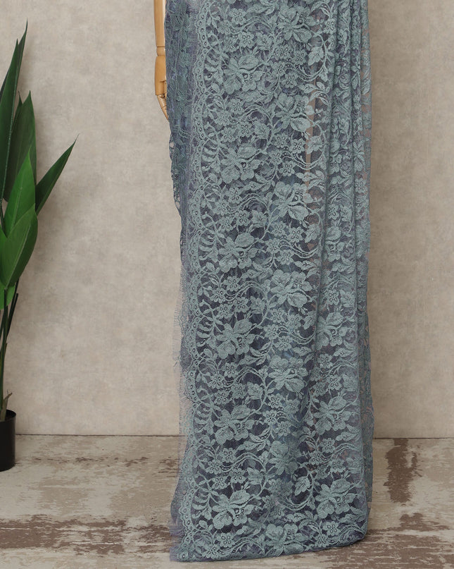 Blue-Grey Premium French 2 Tone Chantilly Saree Lace, 5.5 Mtrs Length, 110 Cms Width, Crafted in France -Blouse Not Included-D26717