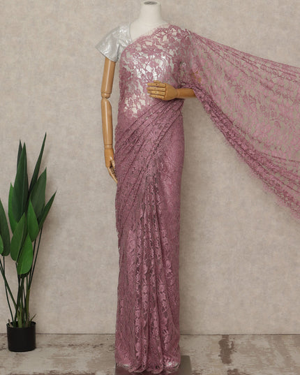 Mauve Premium French Chantilly Saree Lace, 5.5 Mtrs Length, 110 Cms Width, Crafted in France -Blouse Not Included-D26712