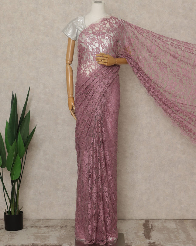 Mauve Premium French Chantilly Saree Lace, 5.5 Mtrs Length, 110 Cms Width, Crafted in France -Blouse Not Included-D26712