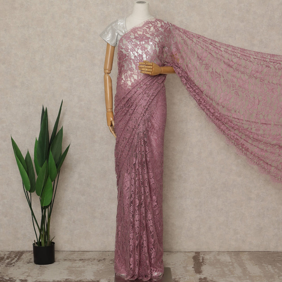 Mauve Premium French Chantilly Saree Lace, 5.5 Mtrs Length, 110 Cms Width, Crafted in France -Blouse Not Included-D26712