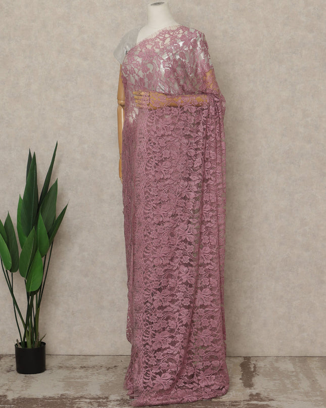 Mauve Premium French Chantilly Saree Lace, 5.5 Mtrs Length, 110 Cms Width, Crafted in France -Blouse Not Included-D26712