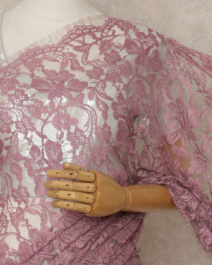Mauve Premium French Chantilly Saree Lace, 5.5 Mtrs Length, 110 Cms Width, Crafted in France -Blouse Not Included-D26712