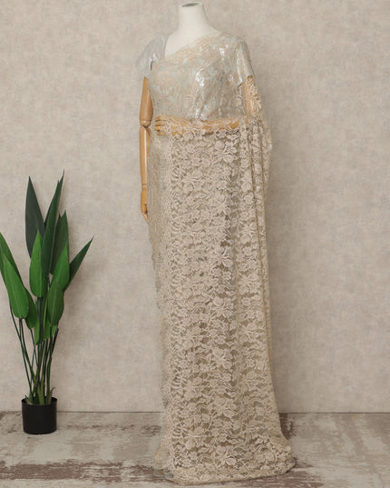 Beige Premium French Chantilly Saree Lace, 5.5 Mtrs Length, 110 Cms Width, Crafted in France -Blouse Not Included-D26711