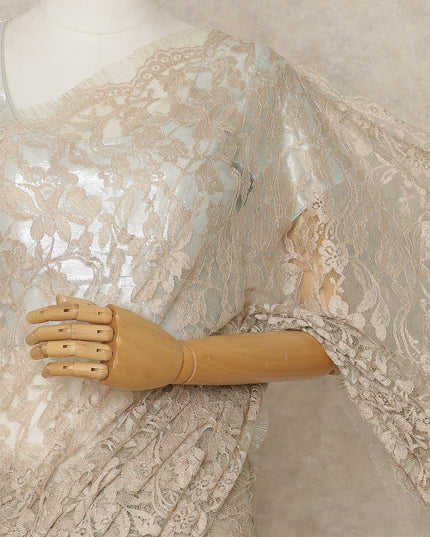 Beige Premium French Chantilly Saree Lace, 5.5 Mtrs Length, 110 Cms Width, Crafted in France -Blouse Not Included-D26711