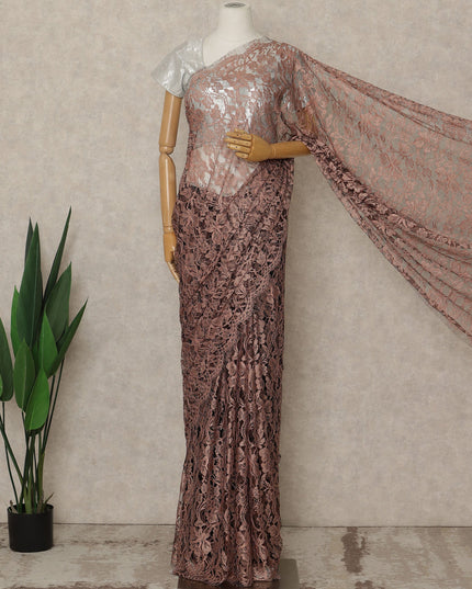 Rose Pink Premium French 2 Tone Chantilly Saree Lace, 5.5 Mtrs Length, 110 Cms Width, Crafted in France -Blouse Not Included-D26720