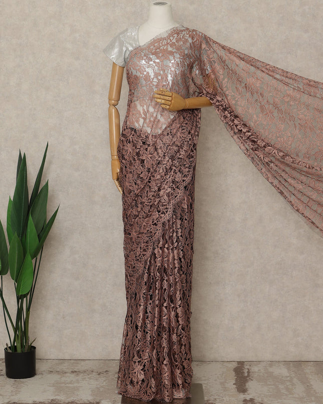 Rose Pink Premium French 2 Tone Chantilly Saree Lace, 5.5 Mtrs Length, 110 Cms Width, Crafted in France -Blouse Not Included-D26720