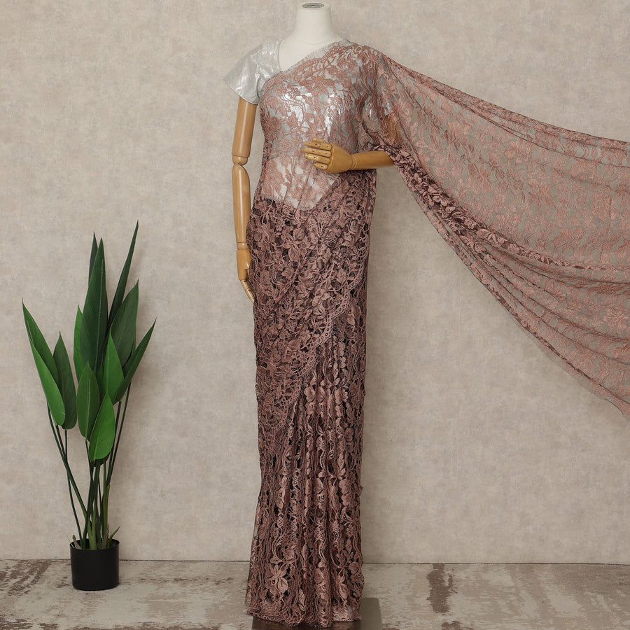 Rose Pink Premium French 2 Tone Chantilly Saree Lace, 5.5 Mtrs Length, 110 Cms Width, Crafted in France -Blouse Not Included-D26720