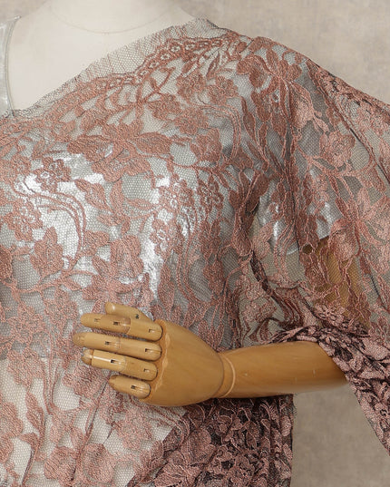 Rose Pink Premium French 2 Tone Chantilly Saree Lace, 5.5 Mtrs Length, 110 Cms Width, Crafted in France -Blouse Not Included-D26720