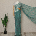 Steel Green Premium French Chantilly Saree Lace, 5.5 Mtrs Length, 110 Cms Width, Crafted in France -Blouse Not Included-D26715