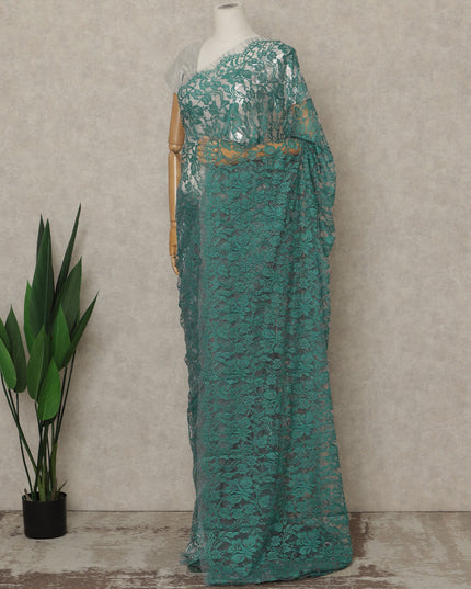 Steel Green Premium French Chantilly Saree Lace, 5.5 Mtrs Length, 110 Cms Width, Crafted in France -Blouse Not Included-D26715