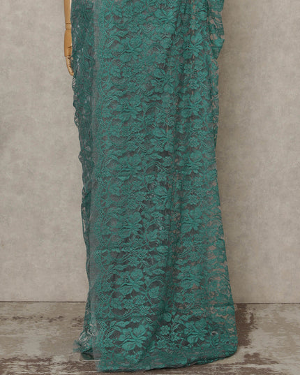 Steel Green Premium French Chantilly Saree Lace, 5.5 Mtrs Length, 110 Cms Width, Crafted in France -Blouse Not Included-D26715