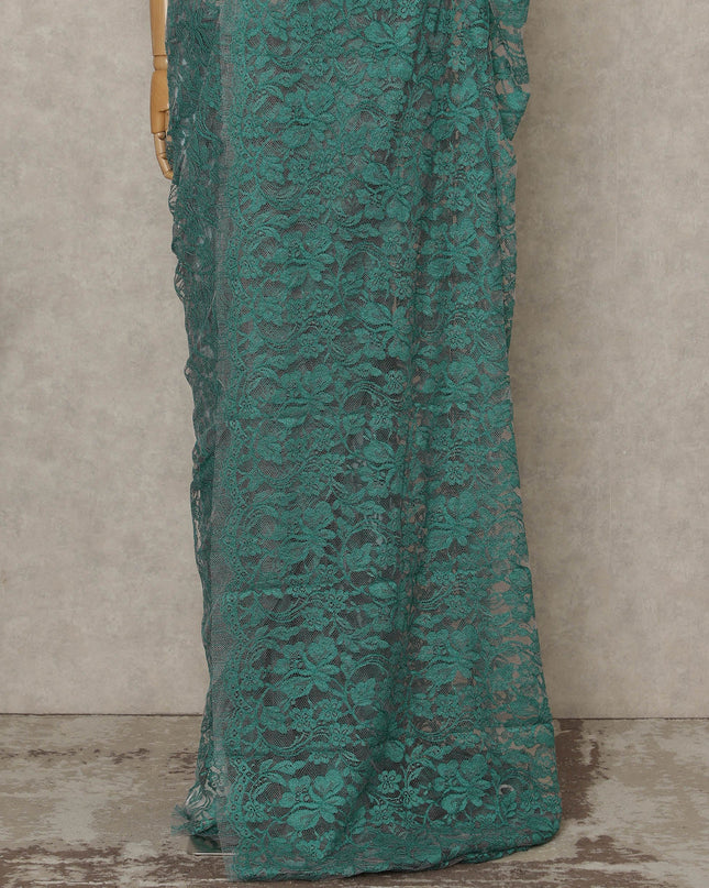 Steel Green Premium French Chantilly Saree Lace, 5.5 Mtrs Length, 110 Cms Width, Crafted in France -Blouse Not Included-D26715
