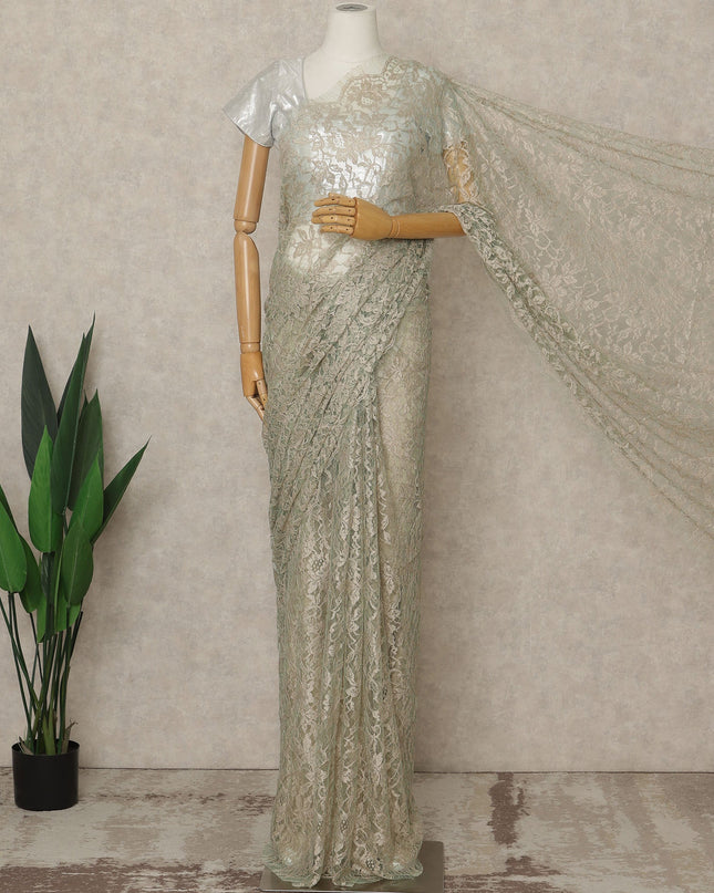 Sage Premium French Chantilly Saree Lace, 5.5 Mtrs Length, 110 Cms Width, Crafted in France -Blouse Not Included-D26714