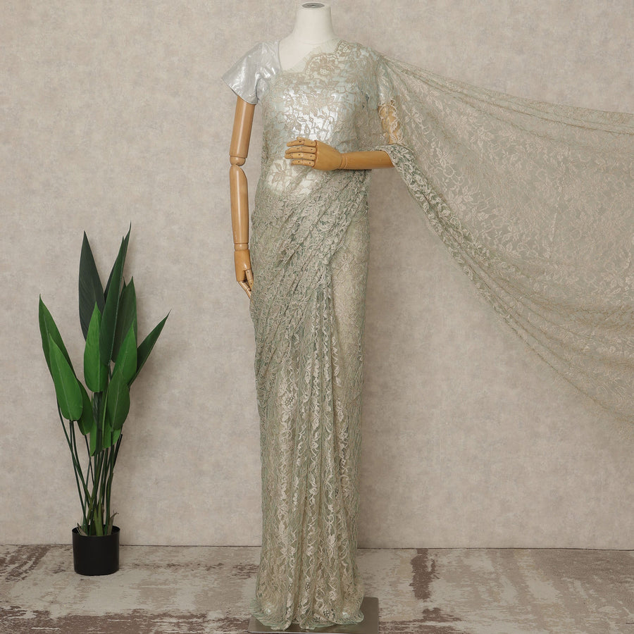 Sage Premium French Chantilly Saree Lace, 5.5 Mtrs Length, 110 Cms Width, Crafted in France -Blouse Not Included-D26714