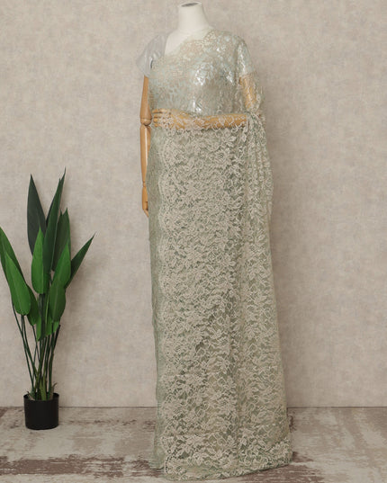 Sage Premium French Chantilly Saree Lace, 5.5 Mtrs Length, 110 Cms Width, Crafted in France -Blouse Not Included-D26714