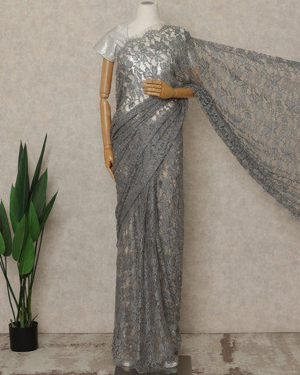 Grey Premium French 2-Tone Chantilly Saree Lace, 5.5 Mtrs Length, 110 Cms Width, Crafted in France -Blouse Not Included-D26706