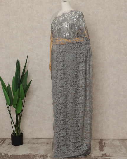 Grey Premium French 2-Tone Chantilly Saree Lace, 5.5 Mtrs Length, 110 Cms Width, Crafted in France -Blouse Not Included-D26706