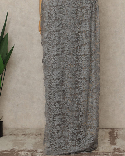 Grey Premium French 2-Tone Chantilly Saree Lace, 5.5 Mtrs Length, 110 Cms Width, Crafted in France -Blouse Not Included-D26706
