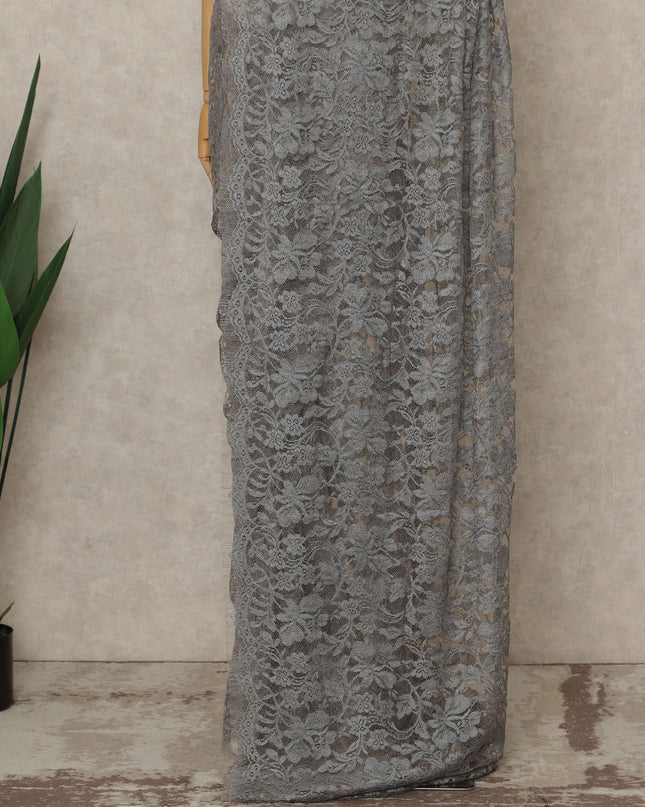 Grey Premium French 2-Tone Chantilly Saree Lace, 5.5 Mtrs Length, 110 Cms Width, Crafted in France -Blouse Not Included-D26706