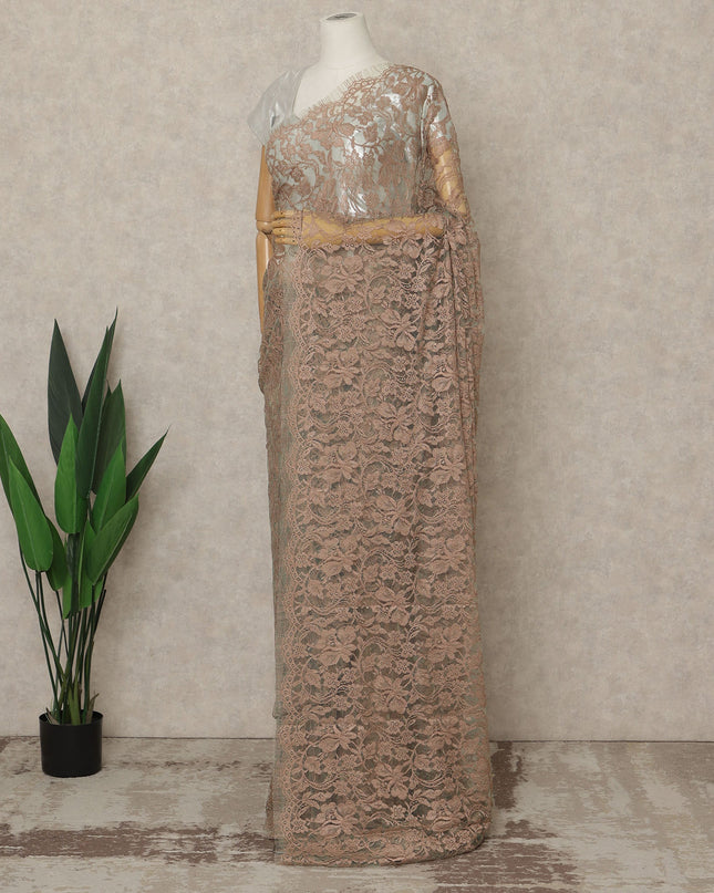 Brown-Gold Premium French 2 Tone Chantilly Saree Lace, 5.5 Mtrs Length, 110 Cms Width, Crafted in France -Blouse Not Included-D26718