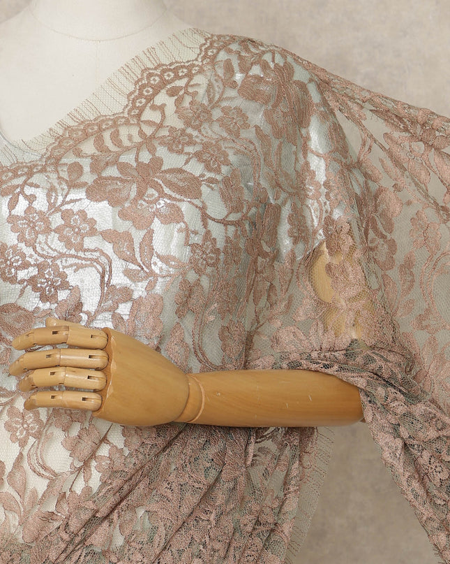 Brown-Gold Premium French 2 Tone Chantilly Saree Lace, 5.5 Mtrs Length, 110 Cms Width, Crafted in France -Blouse Not Included-D26718