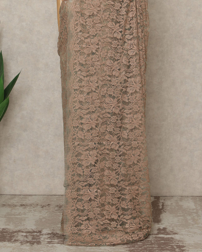 Brown-Gold Premium French 2 Tone Chantilly Saree Lace, 5.5 Mtrs Length, 110 Cms Width, Crafted in France -Blouse Not Included-D26718