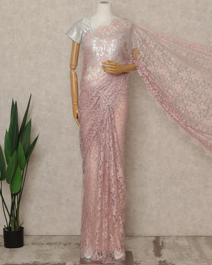 Dusty Pink Premium French 2 Tone Chantilly Saree Lace, 5.5 Mtrs Length, 110 Cms Width, Crafted in France -Blouse Not Included-D26721