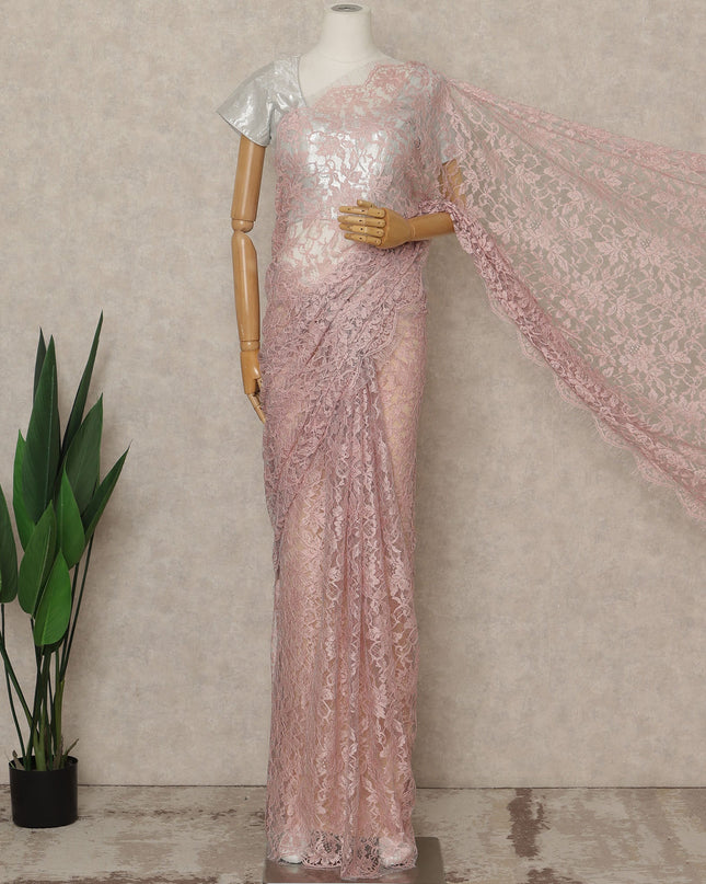 Dusty Pink Premium French 2 Tone Chantilly Saree Lace, 5.5 Mtrs Length, 110 Cms Width, Crafted in France -Blouse Not Included-D26721