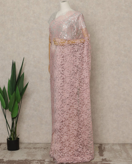 Dusty Pink Premium French 2 Tone Chantilly Saree Lace, 5.5 Mtrs Length, 110 Cms Width, Crafted in France -Blouse Not Included-D26721