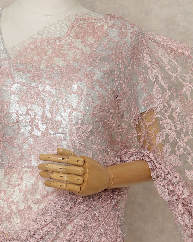 Dusty Pink Premium French 2 Tone Chantilly Saree Lace, 5.5 Mtrs Length, 110 Cms Width, Crafted in France -Blouse Not Included-D26721