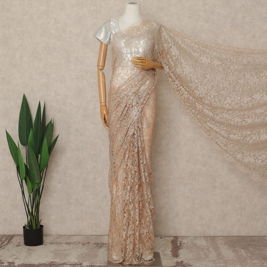 Blush Peach 2Tone Premium French Chantilly Saree Lace 5.5 Mtrs 110 Cms Width France-D27788