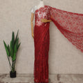 Red Premium French Chantilly Saree Lace, 5.5 Mtrs Length, 110 Cms Width, Crafted in France -Blouse Not Included-D26708