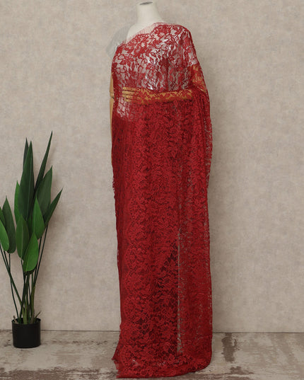 Red Premium French Chantilly Saree Lace, 5.5 Mtrs Length, 110 Cms Width, Crafted in France -Blouse Not Included-D26708