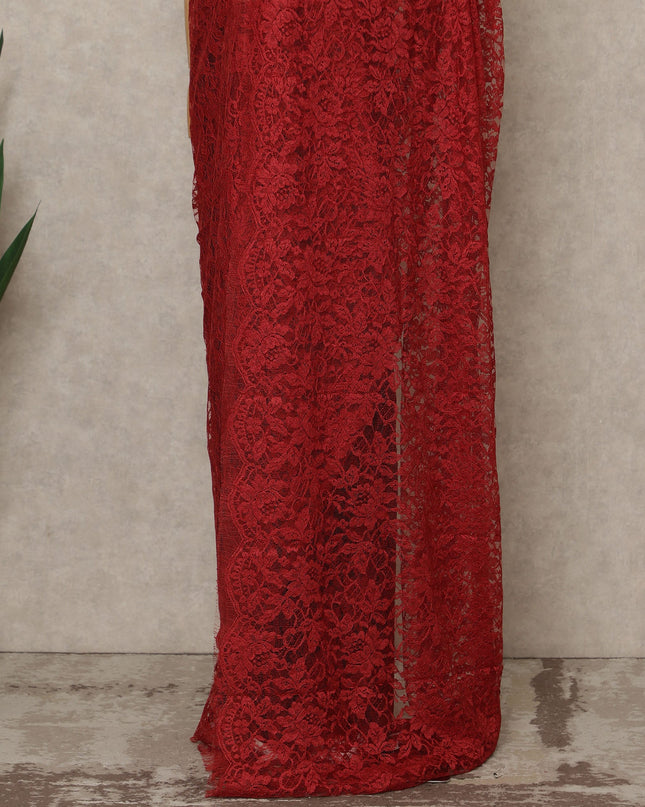Red Premium French Chantilly Saree Lace, 5.5 Mtrs Length, 110 Cms Width, Crafted in France -Blouse Not Included-D26708